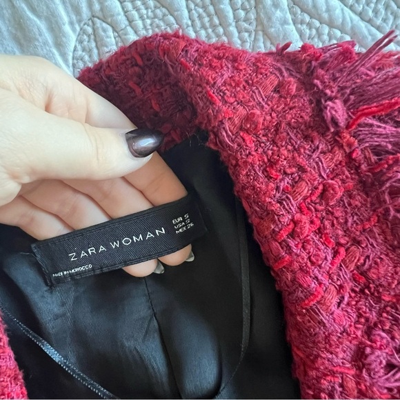 Zara - Frayed Jacket With Embellished Buttons - Red - Picture 8 of 12